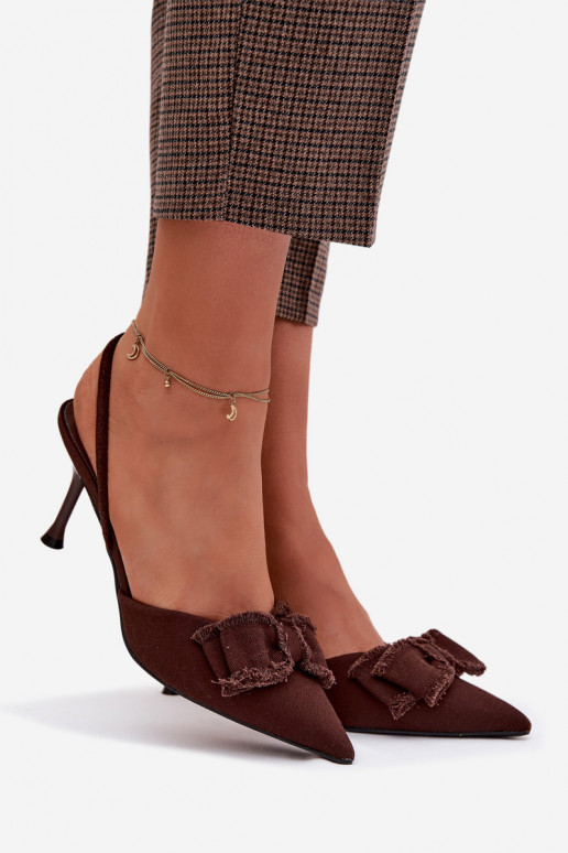 Moteriškos basutės su plonais kulniukais su kaspinais CzekoladoĮe Hestia