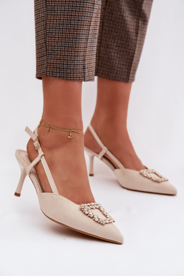 Moteriškos basutės su plonais kulniukais su ornamentais dramblio kaulo spalvos Ismeria 2