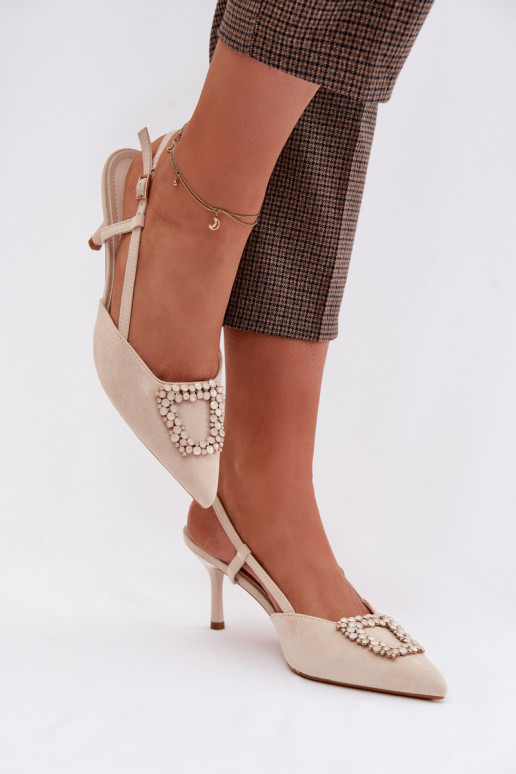 Moteriškos basutės su plonais kulniukais su ornamentais dramblio kaulo spalvos Ismeria