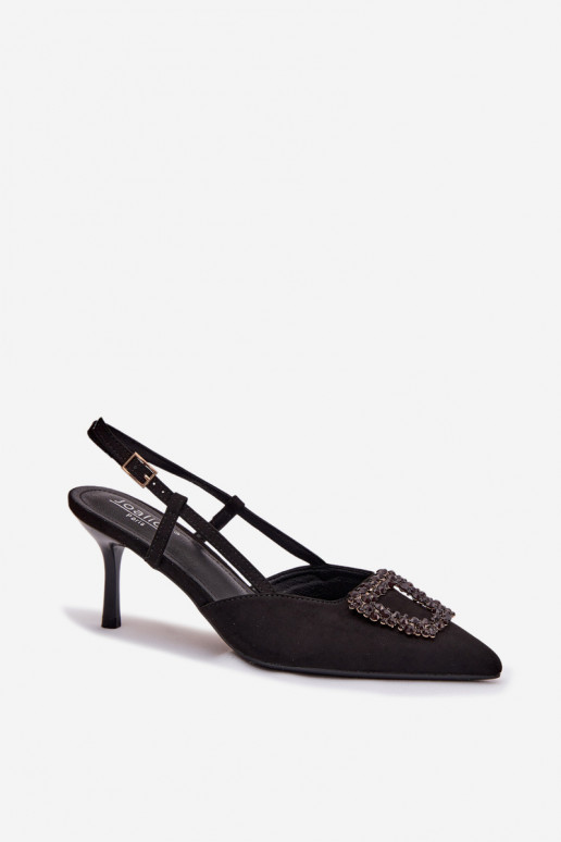 Moteriškos basutės su plonais kulniukais su ornamentais juodos spalvos Ismeria