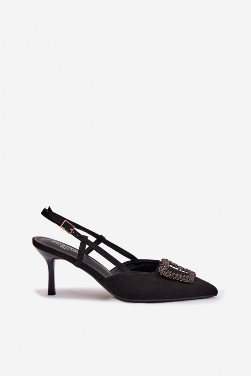 Moteriškos basutės su plonais kulniukais su ornamentais juodos spalvos Ismeria