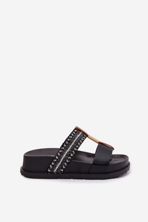 Moteriškos šlepetės su platforma su juostelėmis I aukso spalvosm Detalem juodos spalvos Tahlia