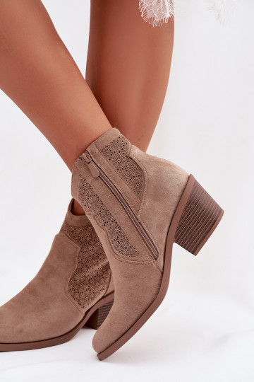 Ažūriniai aulinukai Moteriškas su kulniukais S.Barski HY61-8013 smėlio spalvos 2