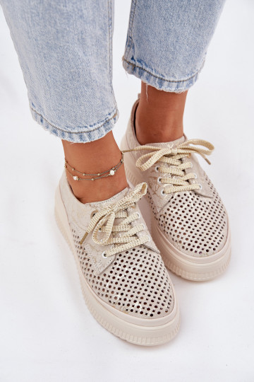 Ažūrinės zomšinės batai Moteriškas su platforma Artiker 56C2108 smėlio spalvos-aukso spalvos