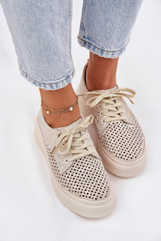 Ažūrinės zomšinės batai Moteriškas su platforma Artiker 56C2108 smėlio spalvos-aukso spalvos