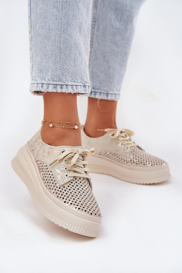 Ažūrinės zomšinės batai Moteriškas su platforma Artiker 56C2108 smėlio spalvos-aukso spalvos 2