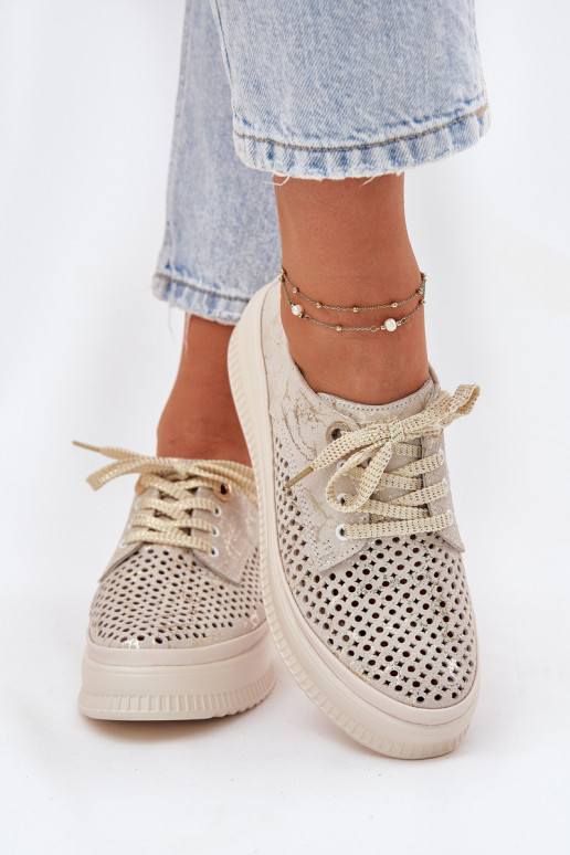 Ažūrinės zomšinės batai Moteriškas su platforma Artiker 56C2108 smėlio spalvos-aukso spalvos