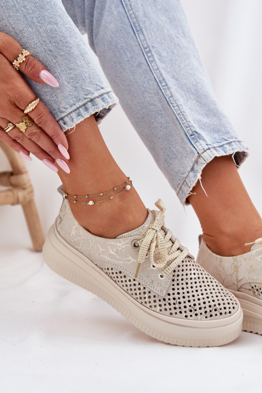 Ažūrinės zomšinės batai Moteriškas su platforma Artiker 56C2108 smėlio spalvos-aukso spalvos