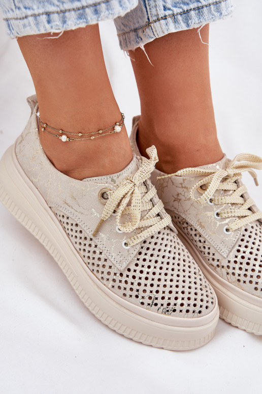Ažūrinės zomšinės batai Moteriškas su platforma Artiker 56C2108 smėlio spalvos-aukso spalvos