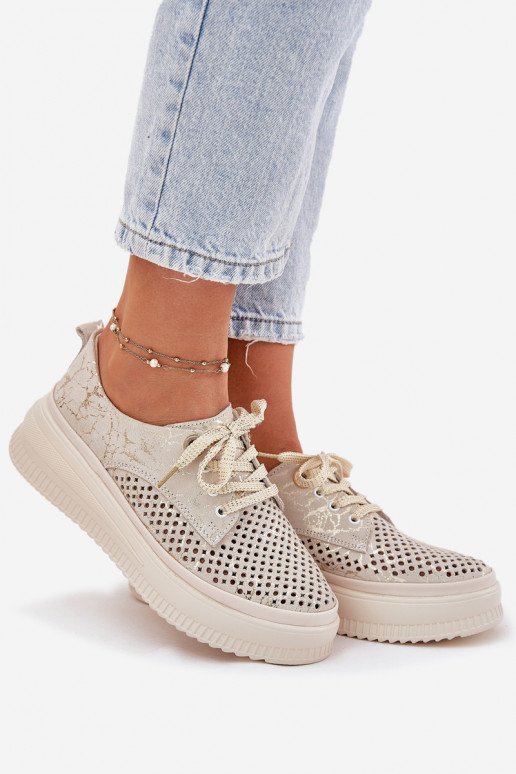 Ažūrinės zomšinės batai Moteriškas su platforma Artiker 56C2108 smėlio spalvos-aukso spalvos