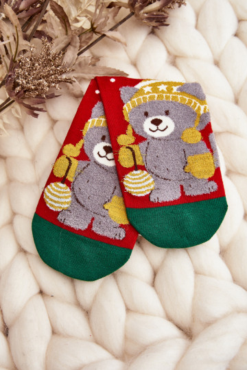 Moteriškos kalėdinės kojinės Su Meškiuku raudonos spalvos 2