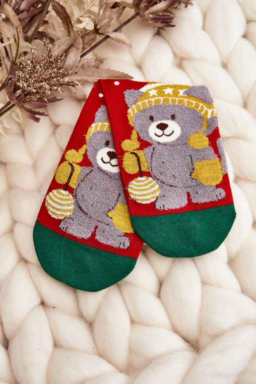 Moteriškos kalėdinės kojinės Su Meškiuku raudonos spalvos