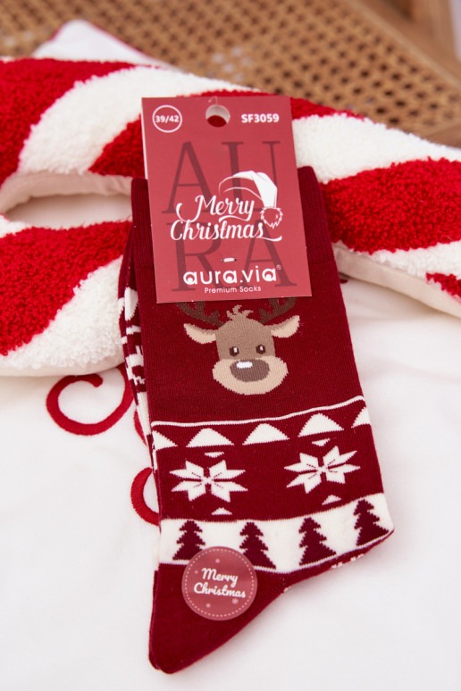 Skarpety Vyriški Christmas Raštuotas su elniukais bordo spalvos