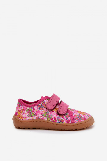Vaikiškos šlepetės Barefoot su drugeliais Froddo Canvas G1700440-11 rožinės spalvos