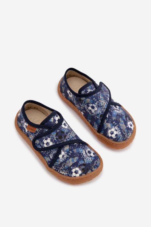 Šlepetės Vaikiški berniukų su lipniais užsegimais Barefoot Kamuoliai Froddo G1700438-6 tamsiai mėlynos spalvos