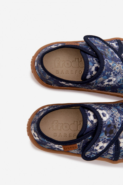 Šlepetės Vaikiški berniukų su lipniais užsegimais Barefoot Kamuoliai Froddo G1700438-6 tamsiai mėlynos spalvos