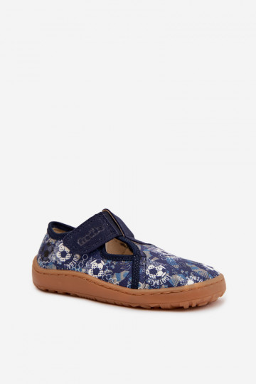 Vaikiškos šlepetės su lipniais užsegimais Barefoot su kamuoliais Froddo Canvas G1700439-5 mėlynos spalvos