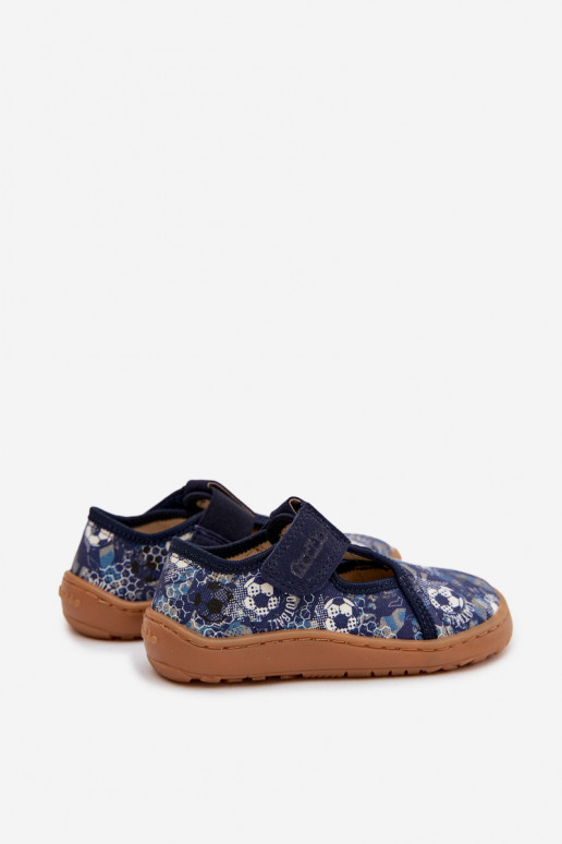 Šlepetės Vaikiški su lipniais užsegimais Barefoot Kamuoliai Froddo Cannvas G1700439-5 mėlynos spalvos