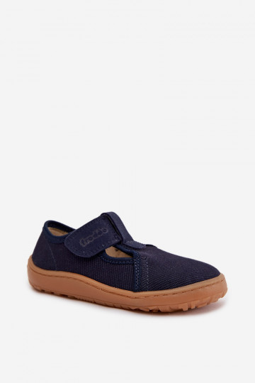Vaikiškos šlepetės su lipniais užsegimais Barefoot Froddo Canvas G1700439 tamsiai mėlynos spalvos