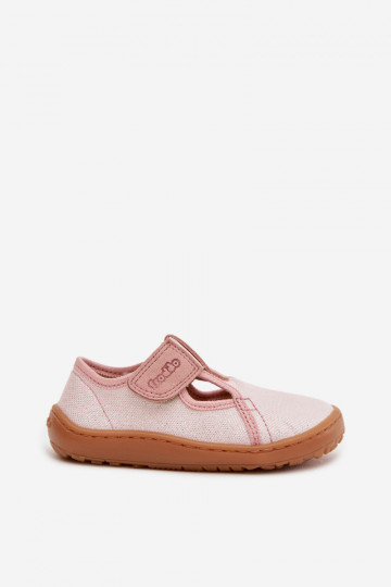 Vaikiškos šlepetės su lipniais užsegimais su blizgesiu Barefoot Froddo Canvas G1700439-2 rožinės spalvos 2