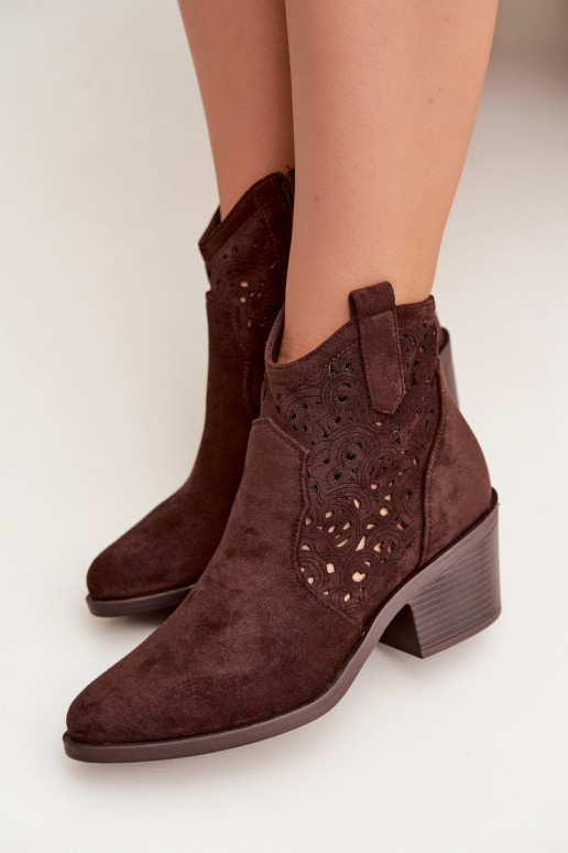 Ažūriniai aulinukai kaubojiško stiliaus Moteriškas su kulniukais S.Barski HY61-8012 CzekoladoĮe