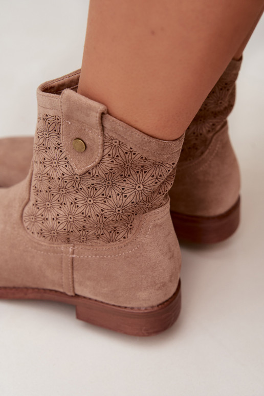 Moteriški aulinukai su plačiais kulniukais su ažūro elementais S.Barski HY61-8025 smėlio spalvos