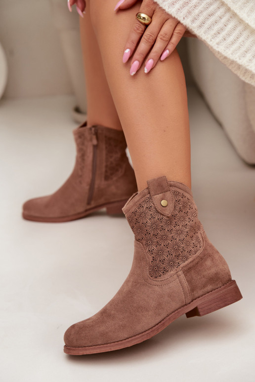 Moteriški aulinukai su plačiais kulniukais su ažūro elementais S.Barski HY61-8025 rudos spalvos