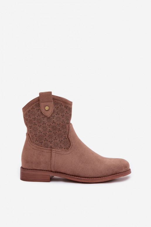 Moteriški aulinukai su plačiais kulniukais su ažūro elementais S.Barski HY61-8025 rudos spalvos