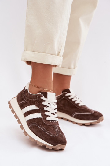 iš zomšos Sneakers modelio batai Moteriškas su platforma S.Barski LR61-7097 CzekoladoĮe 2