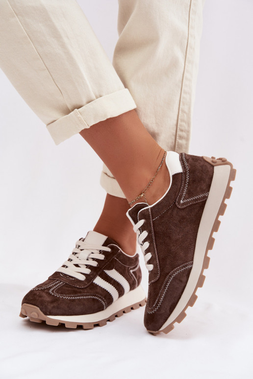 iš zomšos Sneakers modelio batai Moteriškas su platforma S.Barski LR61-7097 CzekoladoĮe