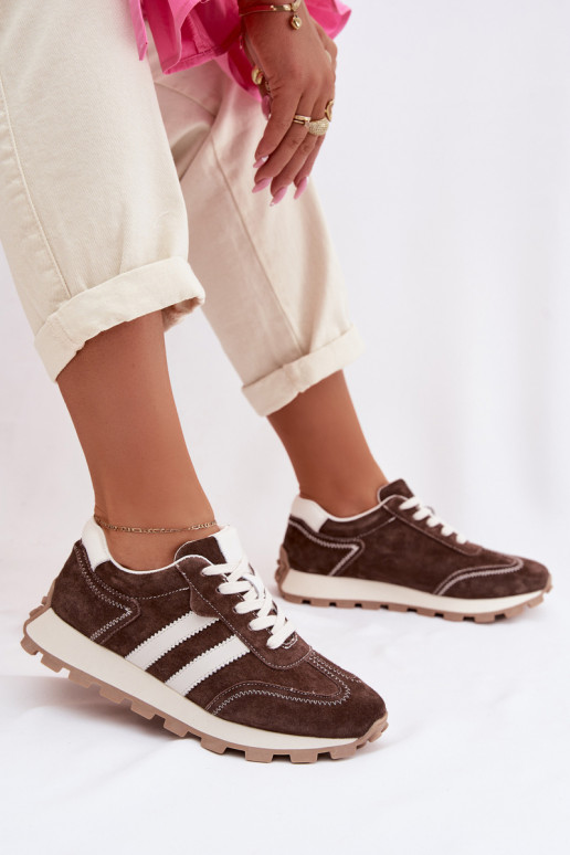 iš zomšos Sneakers modelio batai Moteriškas su platforma S.Barski LR61-7097 CzekoladoĮe