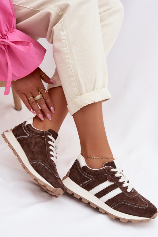 iš zomšos Sneakers modelio batai Moteriškas su platforma S.Barski LR61-7097 CzekoladoĮe