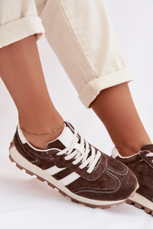 iš zomšos Sneakers modelio batai Moteriškas su platforma S.Barski LR61-7097 CzekoladoĮe