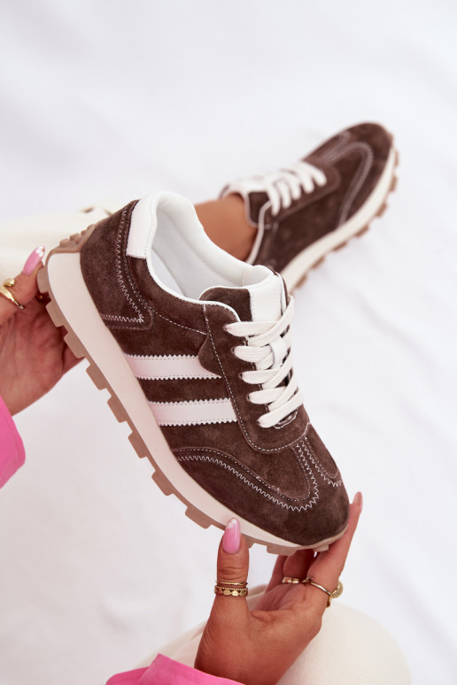 iš zomšos Sneakers modelio batai Moteriškas su platforma S.Barski LR61-7097 CzekoladoĮe