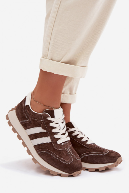 iš zomšos Sneakers modelio batai Moteriškas su platforma S.Barski LR61-7097 CzekoladoĮe