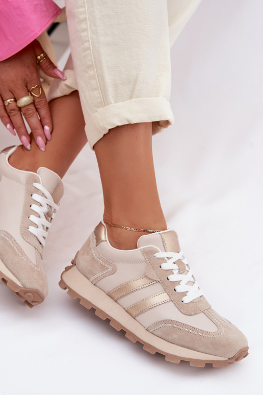 iš zomšos Sneakers modelio batai Moteriškas su platforma S.Barski LR61-7097 smėlio spalvos