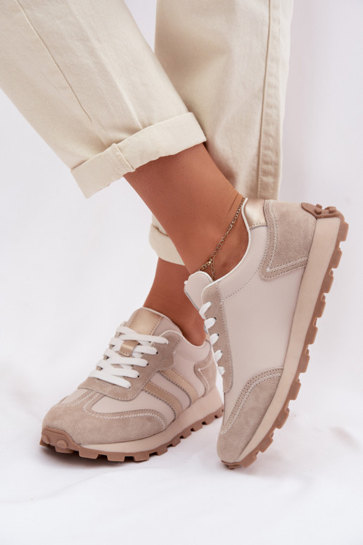 iš zomšos Sneakers modelio batai Moteriškas su platforma S.Barski LR61-7097 smėlio spalvos