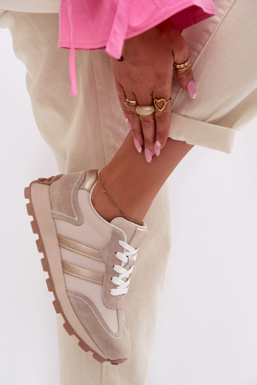 iš zomšos Sneakers modelio batai Moteriškas su platforma S.Barski LR61-7097 smėlio spalvos