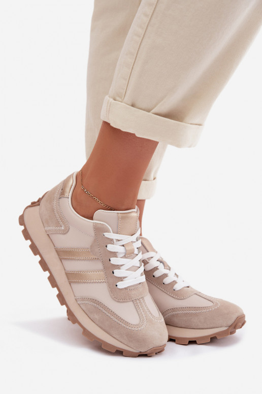 iš zomšos Sneakers modelio batai Moteriškas su platforma S.Barski LR61-7097 smėlio spalvos