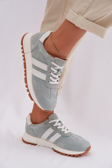 Moteriški batai Sneakers modelio iš natūralaus zomšo mėtinės spalvos