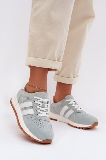 Moteriški batai Sneakers modelio iš natūralaus zomšo mėtinės spalvos 2