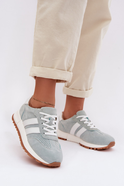 Sneakers modelio batai MoteriškassuĮjungtaturalnego iš zomšosu mėtinės spalvos Tai turirceline