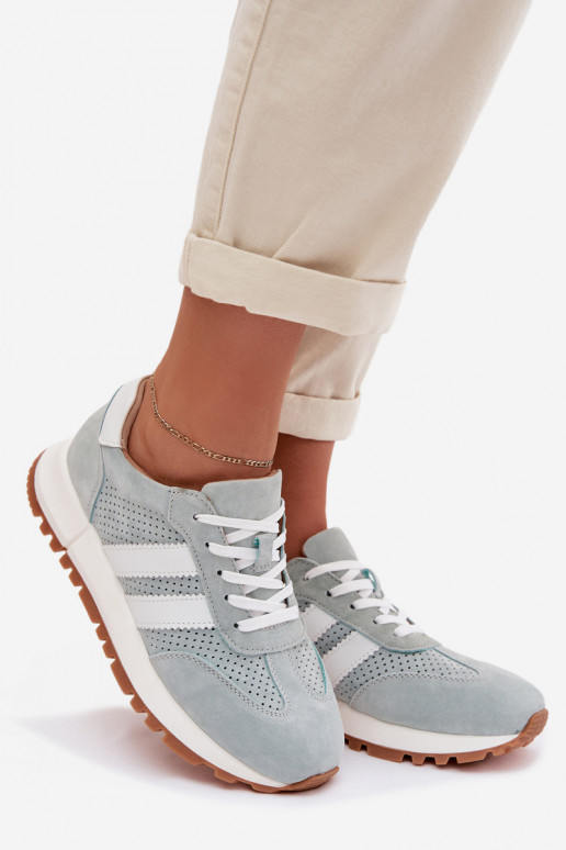 Sneakers modelio batai MoteriškassuĮjungtaturalnego iš zomšosu mėtinės spalvos Tai turirceline