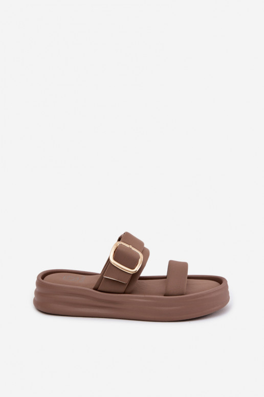  Moteriškos šlepetės su platforma su juostelėmis I Złotą su sagtimis chaki spalvos Ameliette