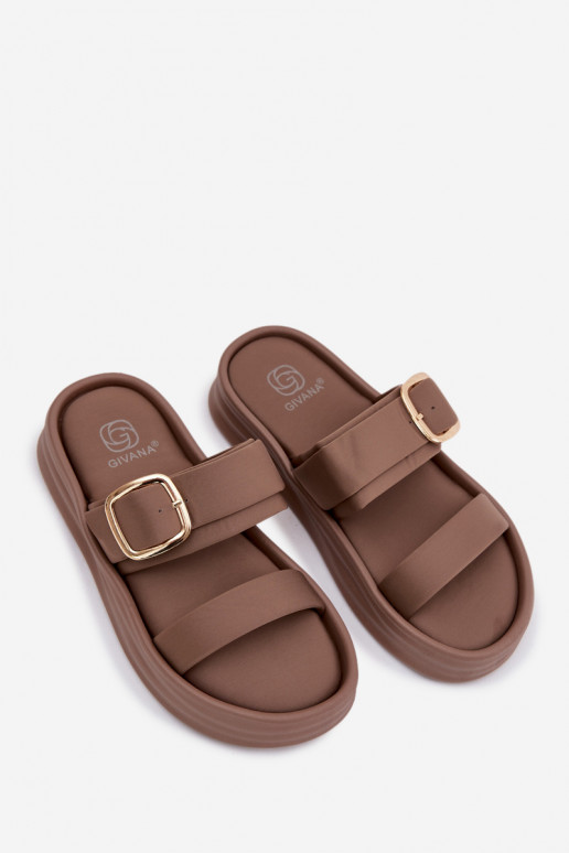  Moteriškos šlepetės su platforma su juostelėmis I Złotą su sagtimis chaki spalvos Ameliette