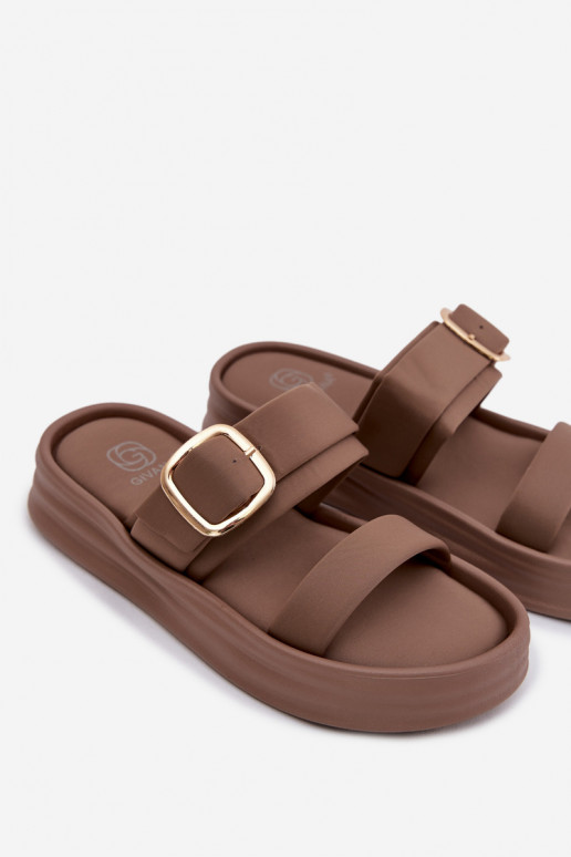  Moteriškos šlepetės su platforma su juostelėmis I Złotą su sagtimis chaki spalvos Ameliette