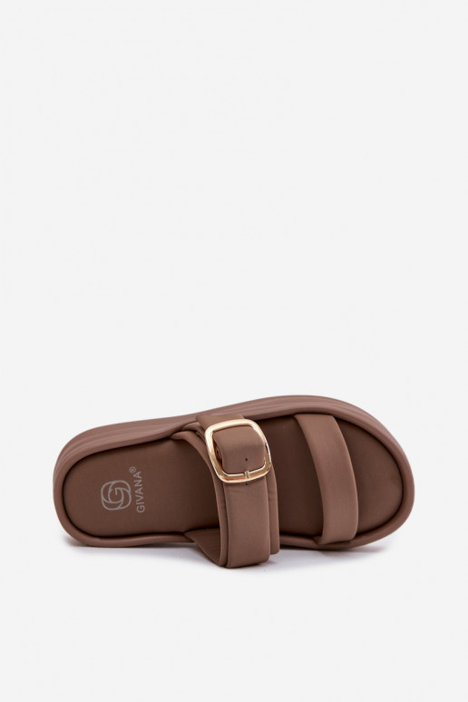  Moteriškos šlepetės su platforma su juostelėmis I Złotą su sagtimis chaki spalvos Ameliette