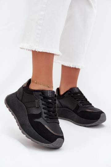 pašiltinti Sneakers modelio batai Moteriškas su platforma Big Star SS274007 HI-POLY SYSTEM juodos spalvos