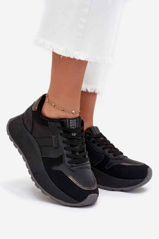 pašiltinti Sneakers modelio batai Moteriškas su platforma Big Star SS274007 HI-POLY SYSTEM juodos spalvos