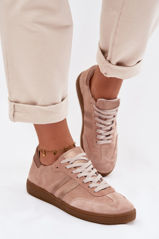 Zazoo N1068 iš dirbtinės zomšos žemi sportiniai batai moterims rožinės spalvos